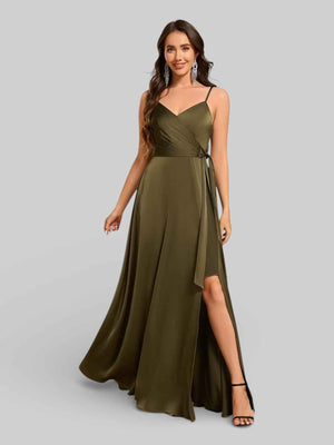 Vestido de Festa Alças Finas com Fenda Clemer