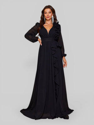 Vestido de Festa Plus Size Manga Longa Babados Savana - Aurea Dress