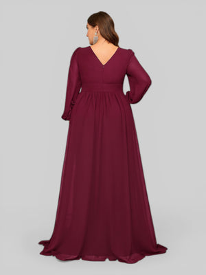 Vestido de Festa Plus Size Manga Longa Babados Savana - Aurea Dress