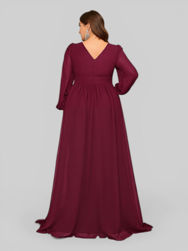 Vestido de Festa Plus Size Manga Longa Babados Savana - Aurea Dress