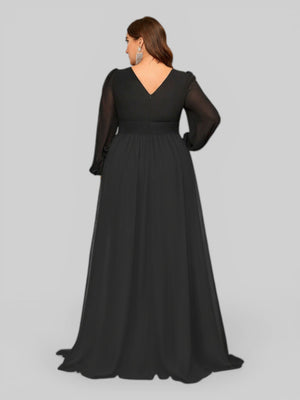 Vestido de Festa Plus Size Manga Longa Babados Savana - Aurea Dress