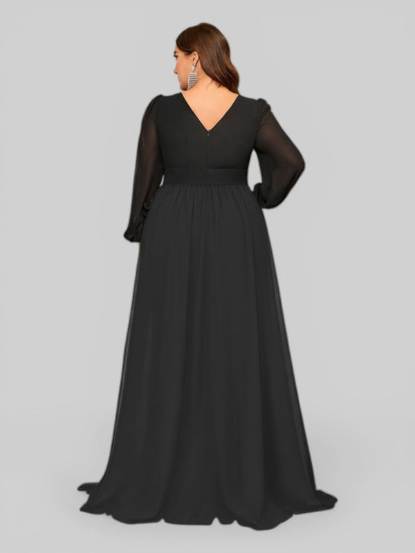 Vestido de Festa Plus Size Manga Longa Babados Savana - Aurea Dress
