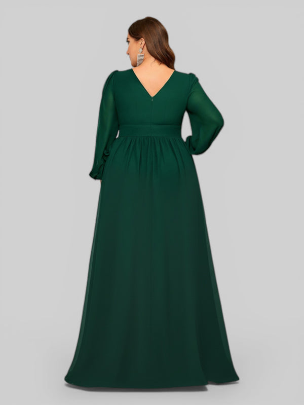 Vestido de Festa Plus Size Manga Longa Babados Savana - Aurea Dress