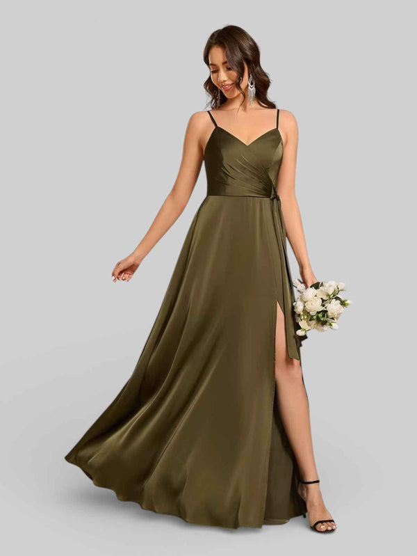 Vestido de Festa Alças Finas com Fenda Clemer