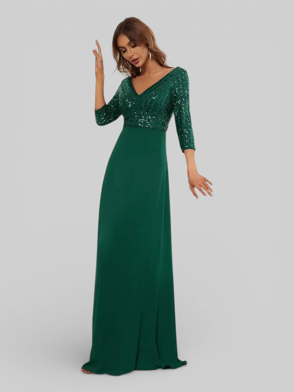 Vestido de Festa Plus Size Manga Longa Lantejoulas - Aurea Dress