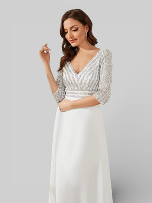 Vestido de Festa Plus Size Manga Longa Lantejoulas - Aurea Dress