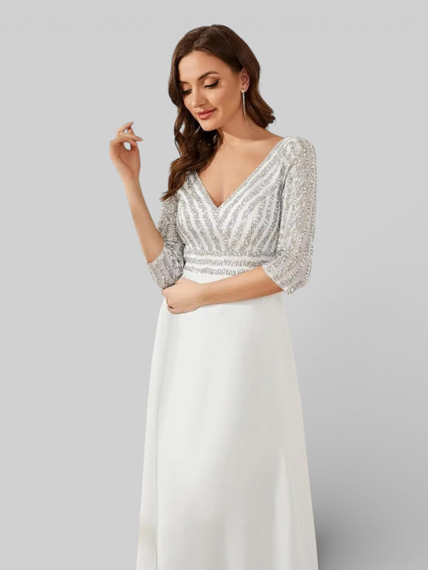 Vestido de Festa Plus Size Manga Longa Lantejoulas - Aurea Dress