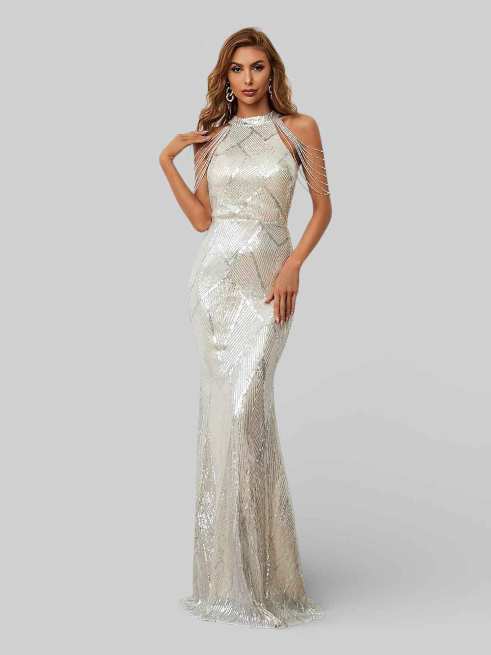 Vestido de Festa Longo Lantejoulas Boston