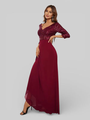 Vestido de Festa Plus Size Manga Longa Lantejoulas - Aurea Dress
