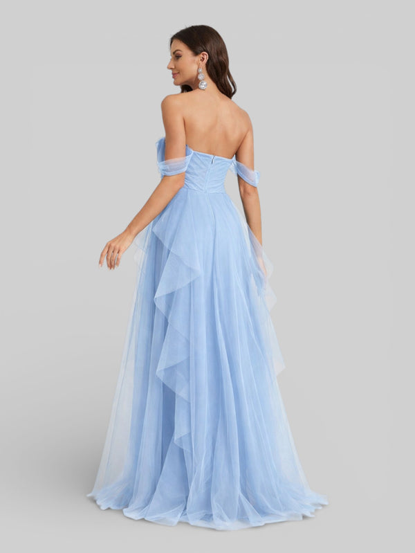 Vestido Longo de Festa em Camadas Ombro a Ombro Siena - Aurea Dress