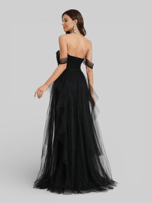 Vestido Longo de Festa em Camadas Ombro a Ombro Siena - Aurea Dress
