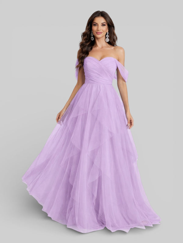 Vestido Longo de Festa em Camadas Ombro a Ombro Siena - Aurea Dress