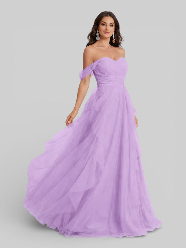 Vestido Longo de Festa em Camadas Ombro a Ombro Siena - Aurea Dress