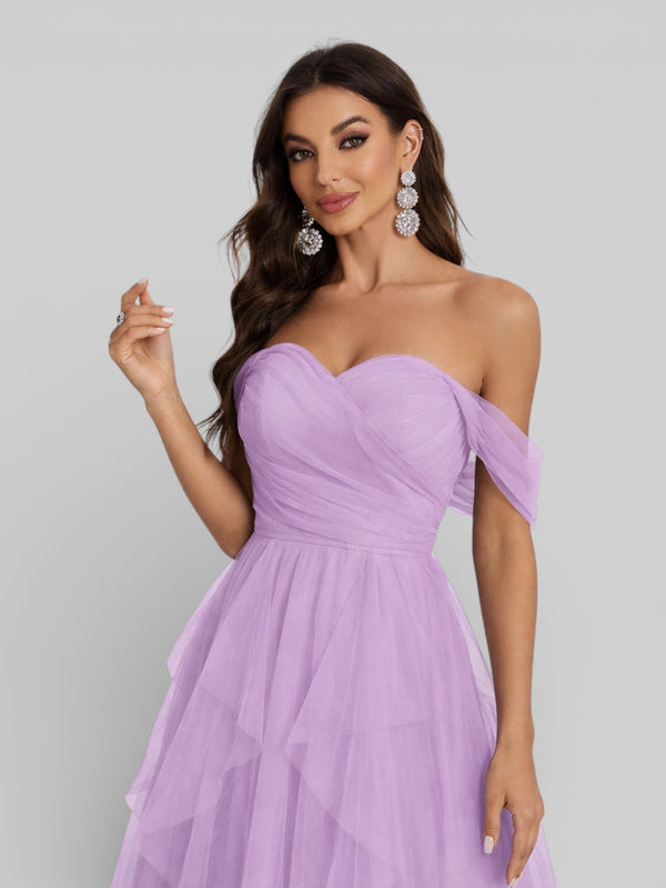Vestido Longo de Festa em Camadas Ombro a Ombro Siena - Aurea Dress