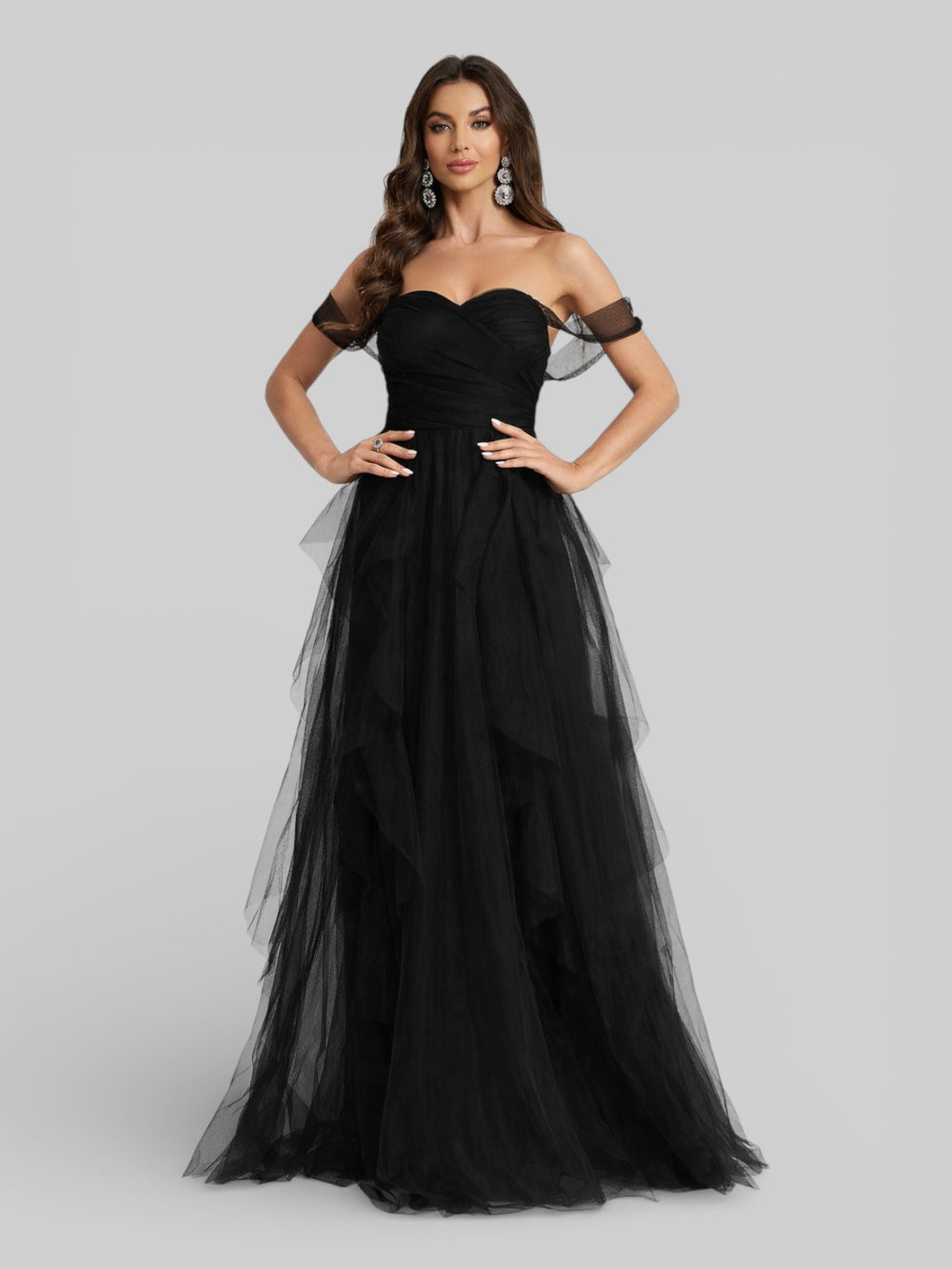 Vestido Longo de Festa em Camadas Ombro a Ombro Siena - Aurea Dress