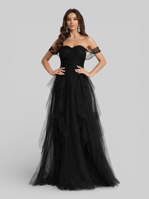 Vestido Longo de Festa em Camadas Ombro a Ombro Siena - Aurea Dress