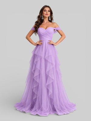 Vestido Longo de Festa em Camadas Ombro a Ombro Siena - Aurea Dress