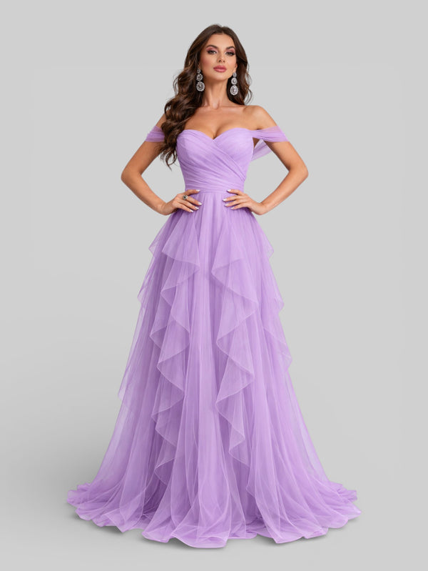 Vestido Longo de Festa em Camadas Ombro a Ombro Siena - Aurea Dress