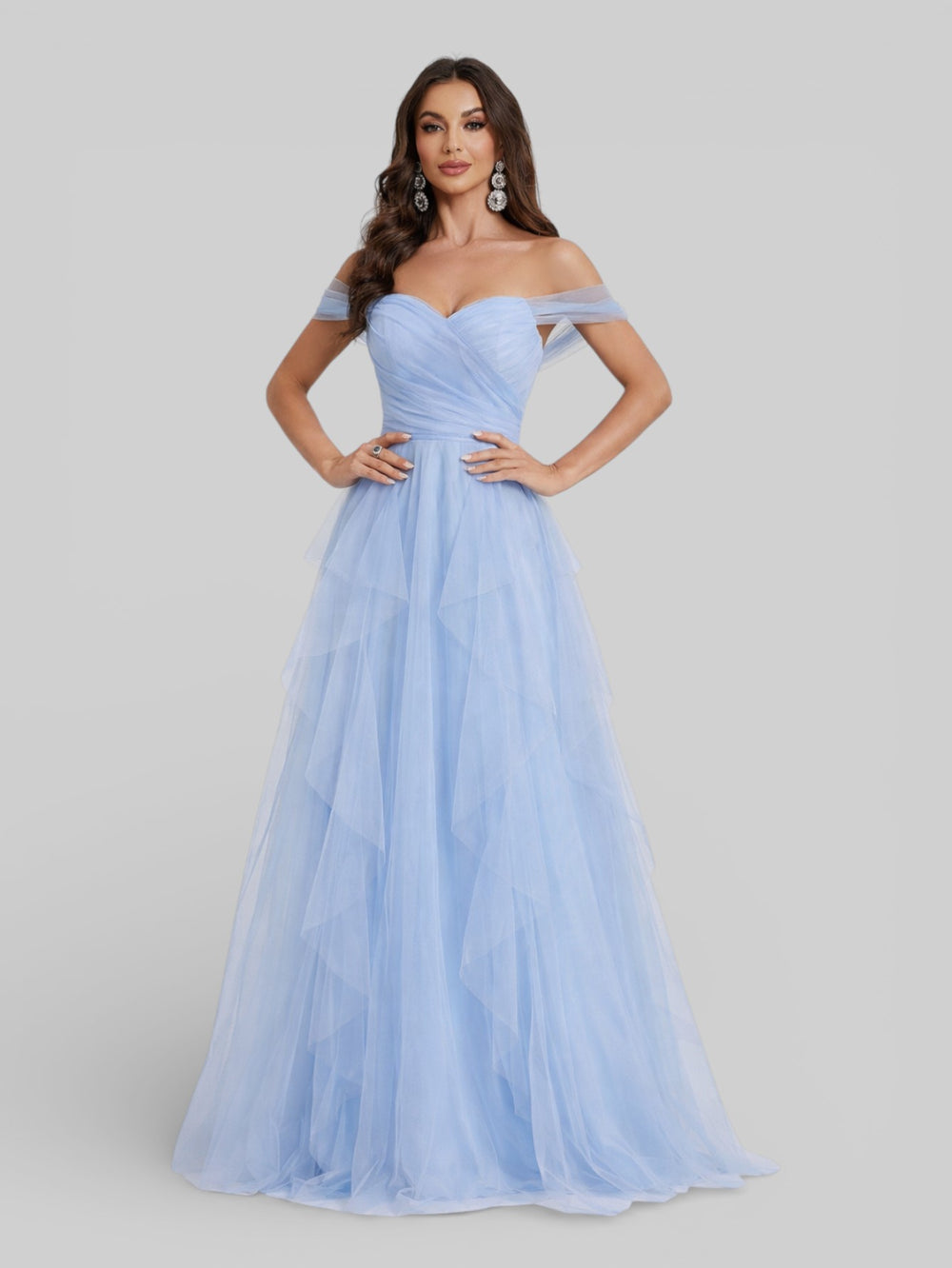Vestido Longo de Festa em Camadas Ombro a Ombro Siena - Aurea Dress