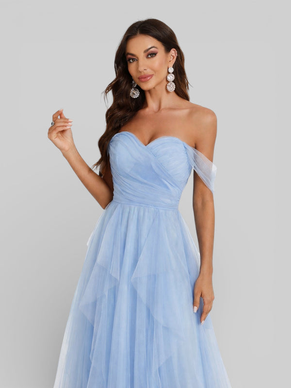 Vestido Longo de Festa em Camadas Ombro a Ombro Siena - Aurea Dress