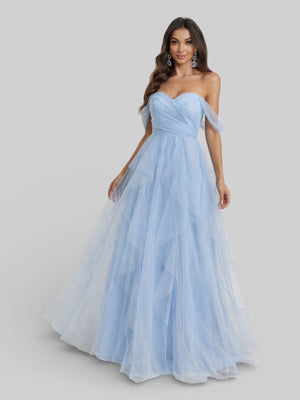 Vestido Longo de Festa em Camadas Ombro a Ombro Siena - Aurea Dress
