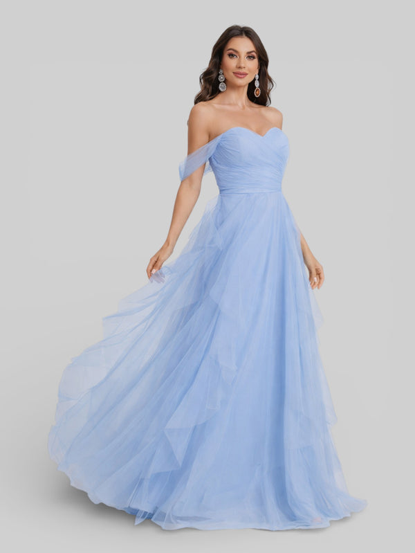 Vestido Longo de Festa em Camadas Ombro a Ombro Siena - Aurea Dress