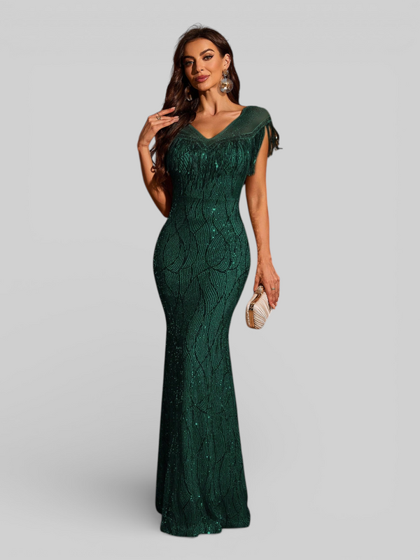 Vestido de Festa Longo Paetê com Franjas Santorini