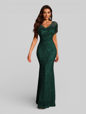 Vestido de Festa Longo Paetê com Franjas Santorini