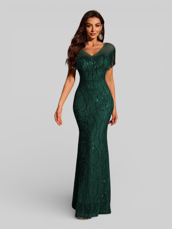 Vestido de Festa Longo Paetê com Franjas Santorini