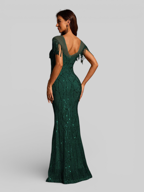 Vestido de Festa Longo Paetê com Franjas Santorini