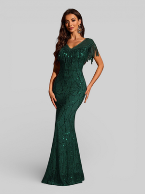 Vestido de Festa Longo Paetê com Franjas Santorini