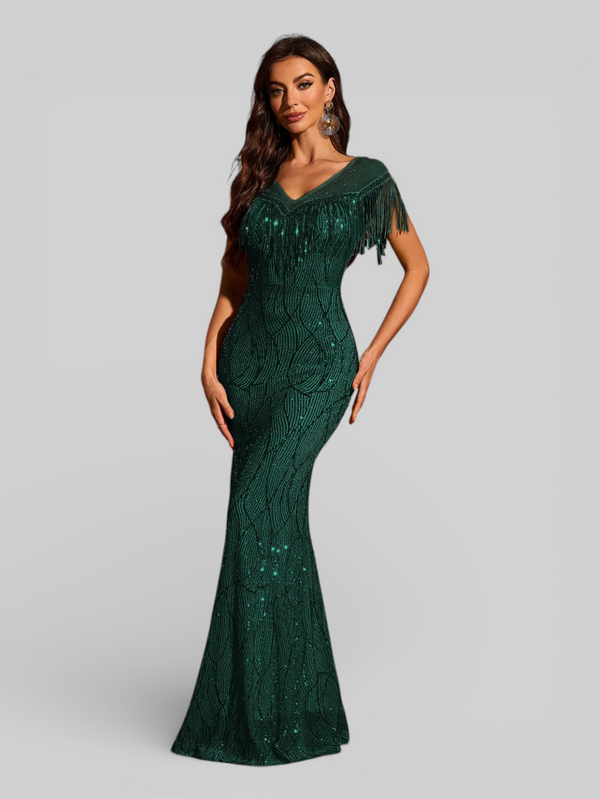 Vestido de Festa Longo Paetê com Franjas Santorini
