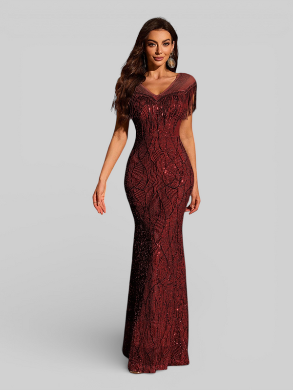 Vestido de Festa Longo Paetê com Franjas Santorini
