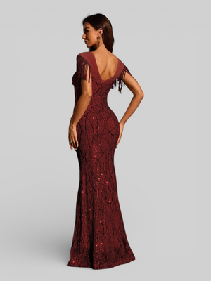 Vestido de Festa Longo Paetê com Franjas Santorini