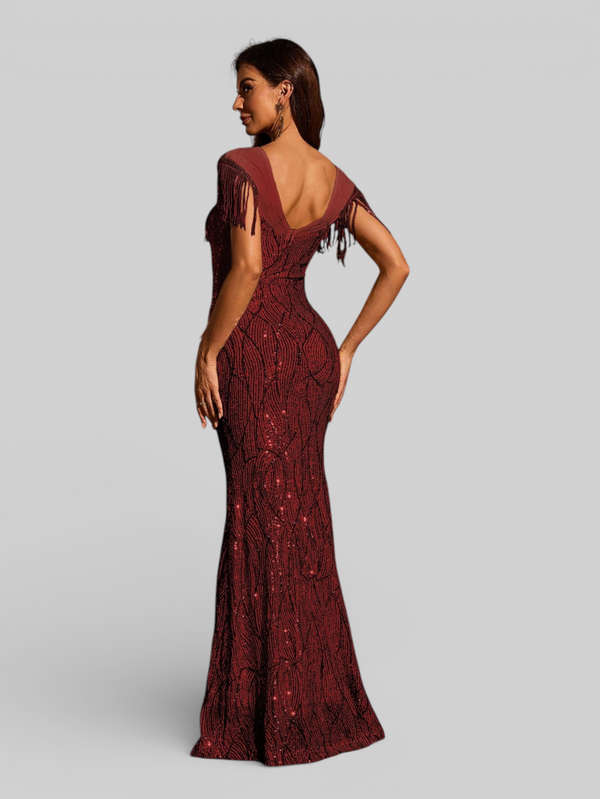 Vestido de Festa Longo Paetê com Franjas Santorini