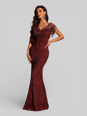 Vestido de Festa Longo Paetê com Franjas Santorini