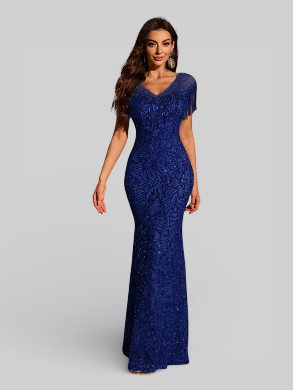 Vestido de Festa Longo Paetê com Franjas Santorini