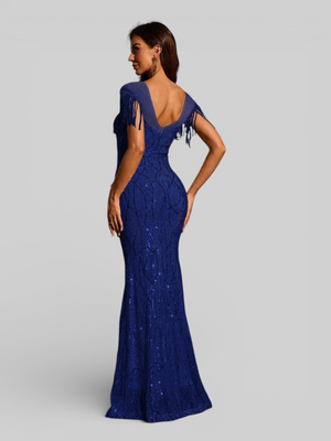 Vestido de Festa Longo Paetê com Franjas Santorini