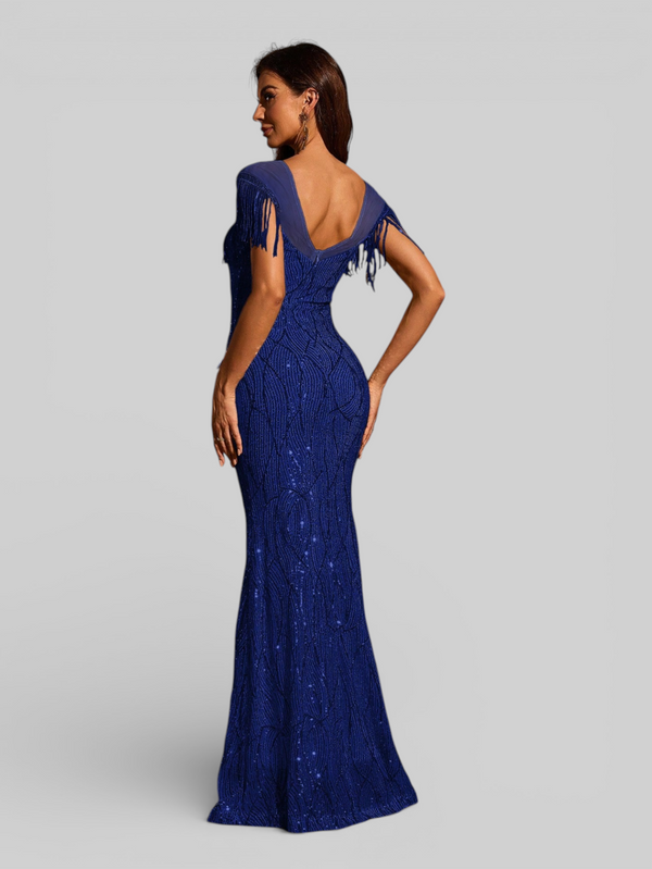 Vestido de Festa Longo Paetê com Franjas Santorini