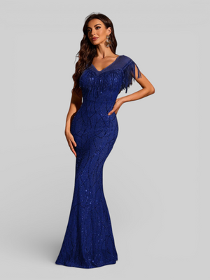 Vestido de Festa Longo Paetê com Franjas Santorini