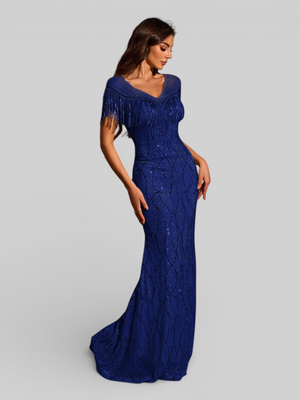 Vestido de Festa Longo Paetê com Franjas Santorini