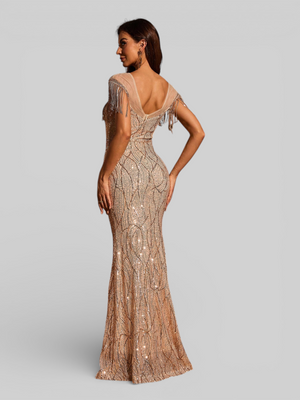 Vestido de Festa Longo Paetê com Franjas Santorini