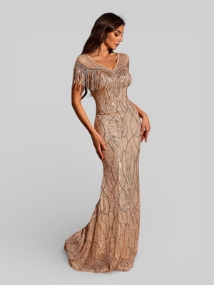 Vestido de Festa Longo Paetê com Franjas Santorini