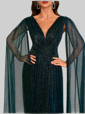 Vestido de Festa Longo Lurex Metalizado com Capa Dupla Amélia