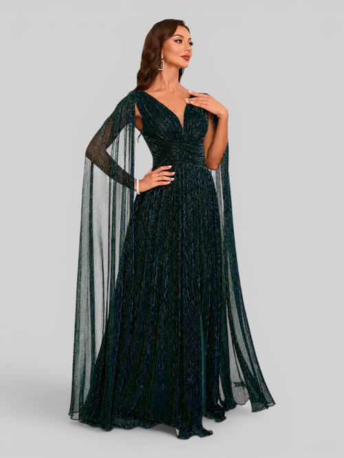 Vestido de Festa Longo Lurex Metalizado com Capa Dupla Amélia