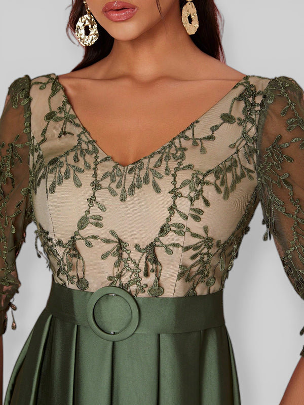 Vestido Longo de Festa Plus Size em Renda Oliva Dress - Aurea Dress