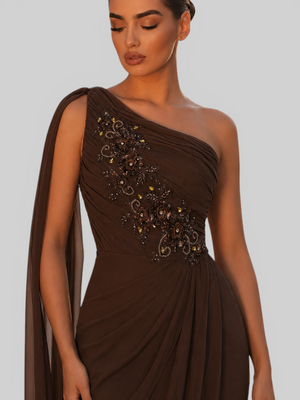 Vestido de Festa Longo Nula Manga com Capa Bordado Moscou