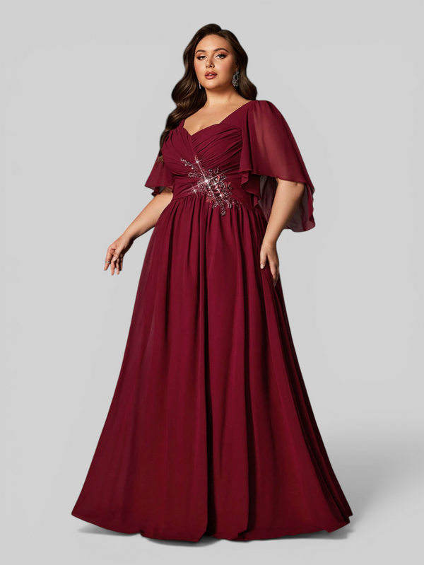 Vestido de Festa Longo Plus Size com Capa Bordado Avalon