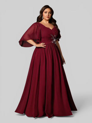 Vestido de Festa Longo Plus Size com Capa Bordado Avalon