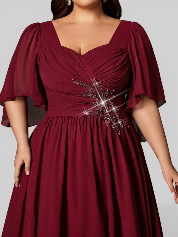 Vestido de Festa Longo Plus Size com Capa Bordado Avalon